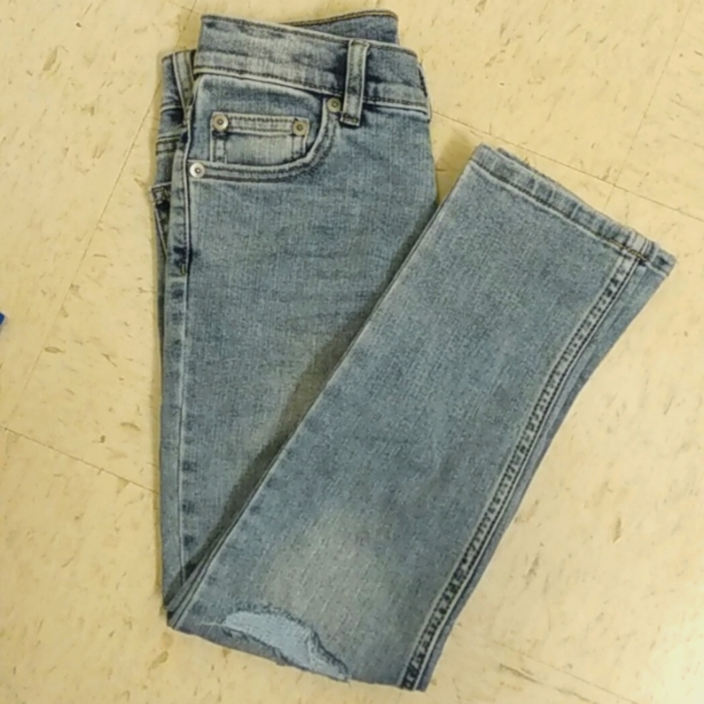 Girls gray jeans with rips. Size 8 slim